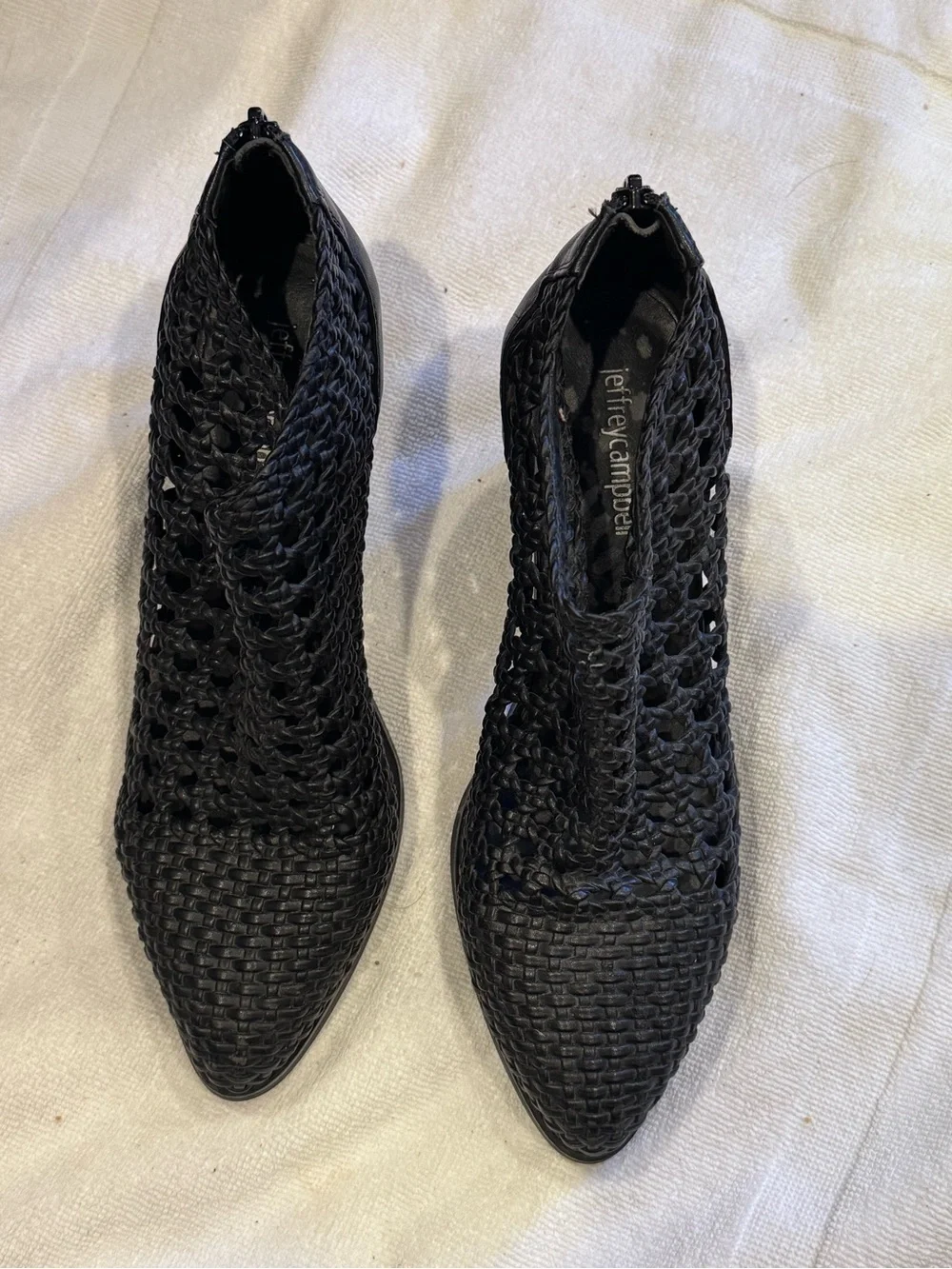 Jeffrey Campbell Black Woven Pointed Ankle Booties